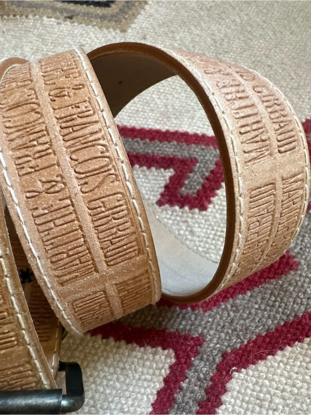 Vintage Marithe Francois Girbaud Tan Neutrals Spellout Designer Belt